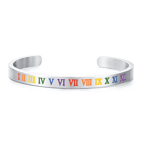 Personalized stainless steel jewelry vendor custom enamel Roman numerals debossed bangles with name wholesale suppliers and manufacturers websites